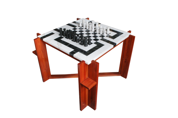 Elément Marbre Blanc &amp; Marbre Ivahony ac déc échéquier Type T Carré 90x90  +   PIET.SM EN BLC KININA Verni naturel Carré 90x90 + Pion Echequier 50x50 en Marbre blanc  Marbre ivahony