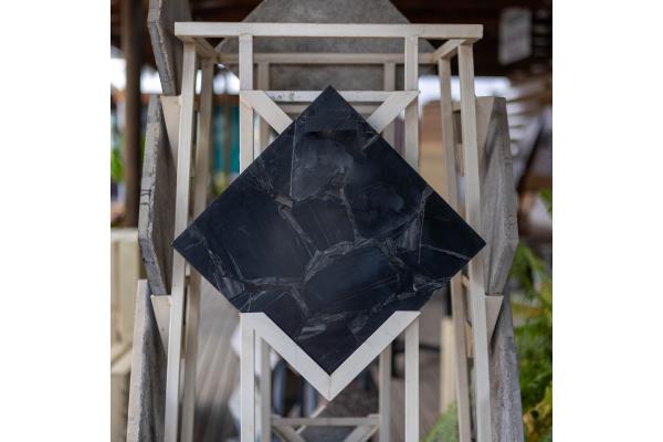 Dalles Poli Marbre Noire Tâche ivahony