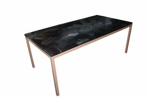 Pietement  pour table àmanger de 2.00m1.00n en tube carré de 40(marron clairgris mat)  +  Elément Marbre Noire Type T  Rectangle 200x100 SM