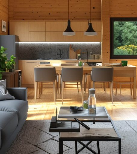 Salon - cuisine en bois